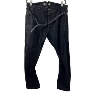 Vintage Michiko Koshino Black 33 Denim Jean Cotton Hight Waist Belted Skinny Leg